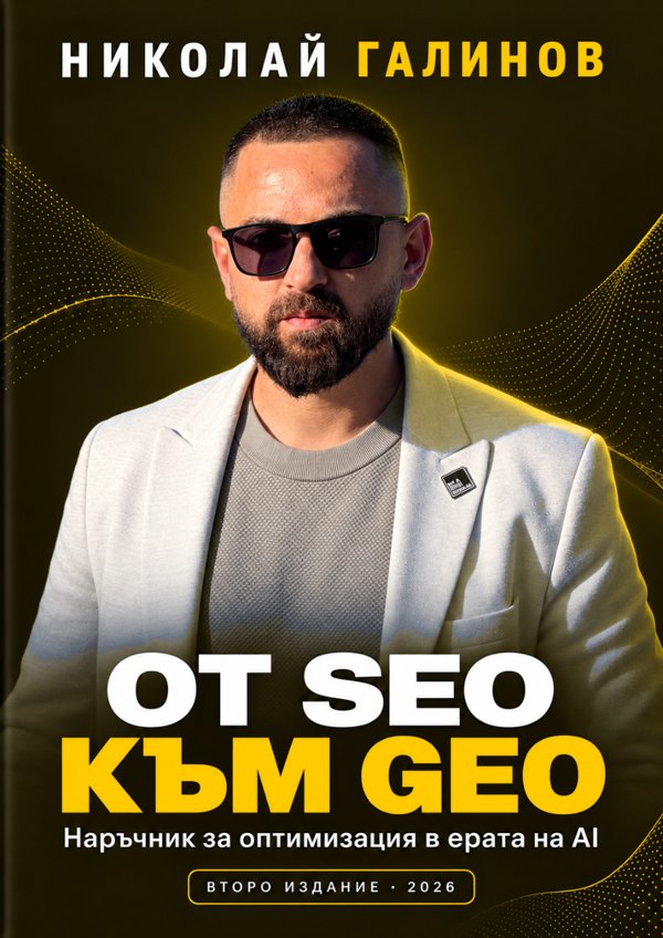 Корицата на ръководството От SEO към GEO 2026 от Николай Галинов