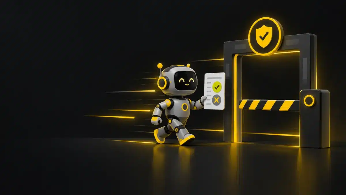 Robots.txt и AI ботове: робот пред врата с разрешено и забранено